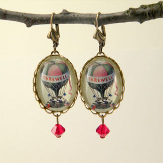 Farewell Hot Air Balloon Vintage Illustration Earrings