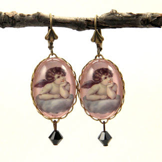 Cloud 9 Cherub Vintage Illustration Oval Earrings