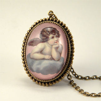 Cloud 9 Cherub Vintage Illustration Pendant Necklaces