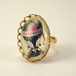 Farewell Hot Air Balloon Vintage Illustration Petite Ring