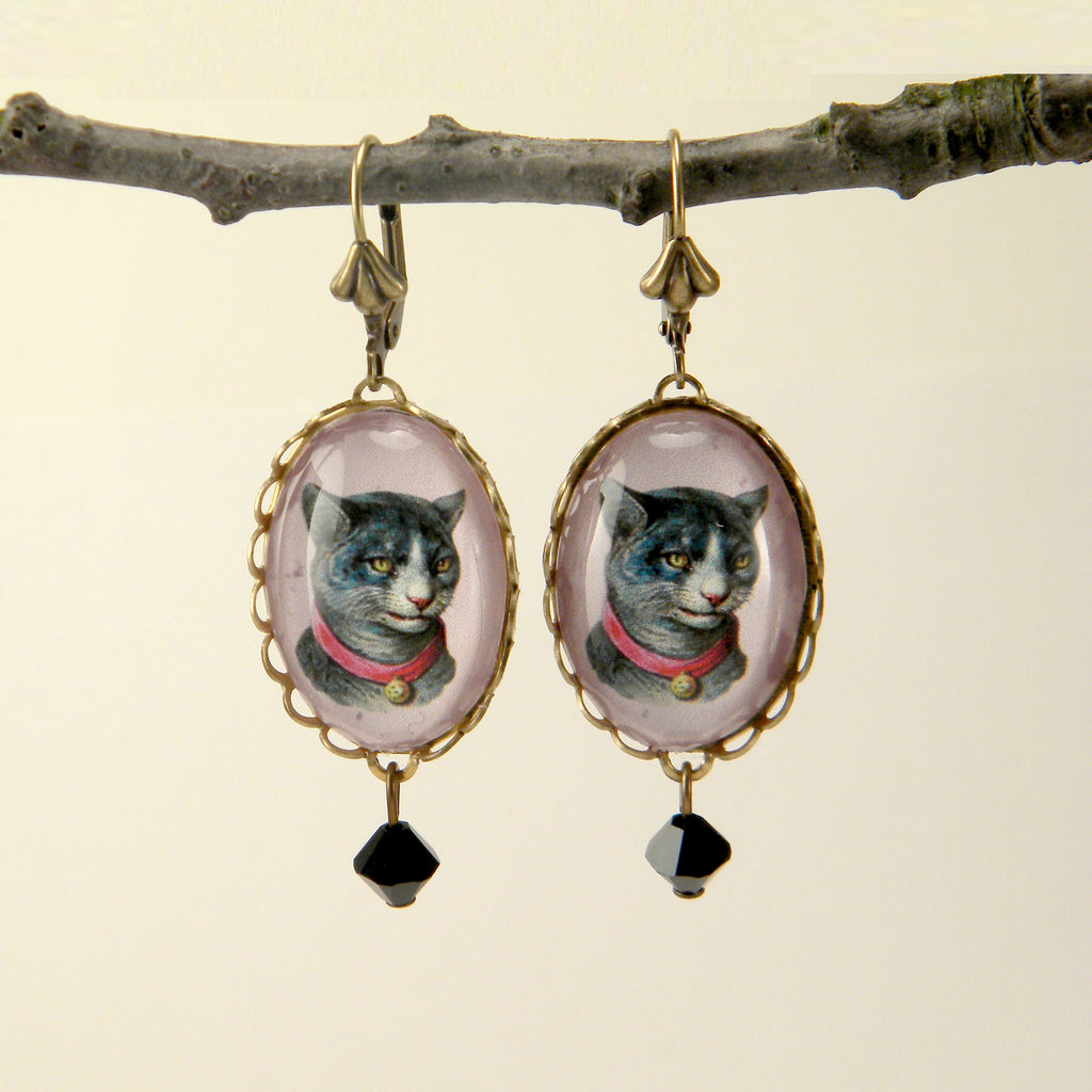Fancy Feline Deluxe Colorful Classic Cat Illustration earrings