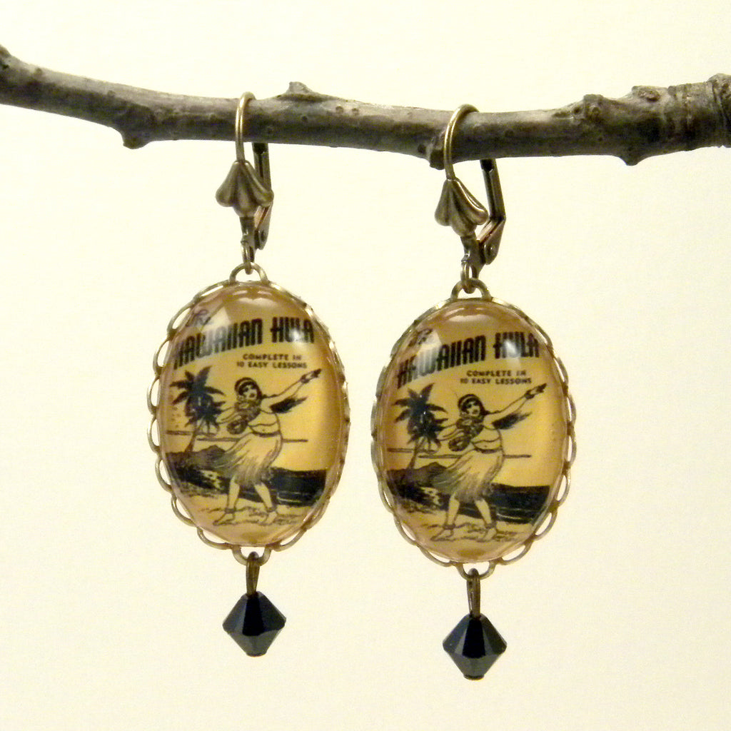 Hula Lessons - Vintage Hawaiian Illustration Earrings