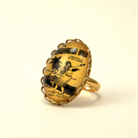 Hula Lessons - Vintage Hawaiian Illustration Petite Ring