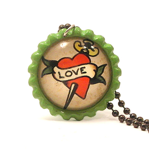 Love Dagger Tattoo Art- Bottle Cap necklace