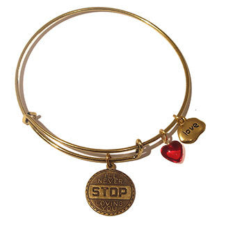 I'll Never Stop Loving You Medallion with Love Charm and Red Heart Bead Bracelet