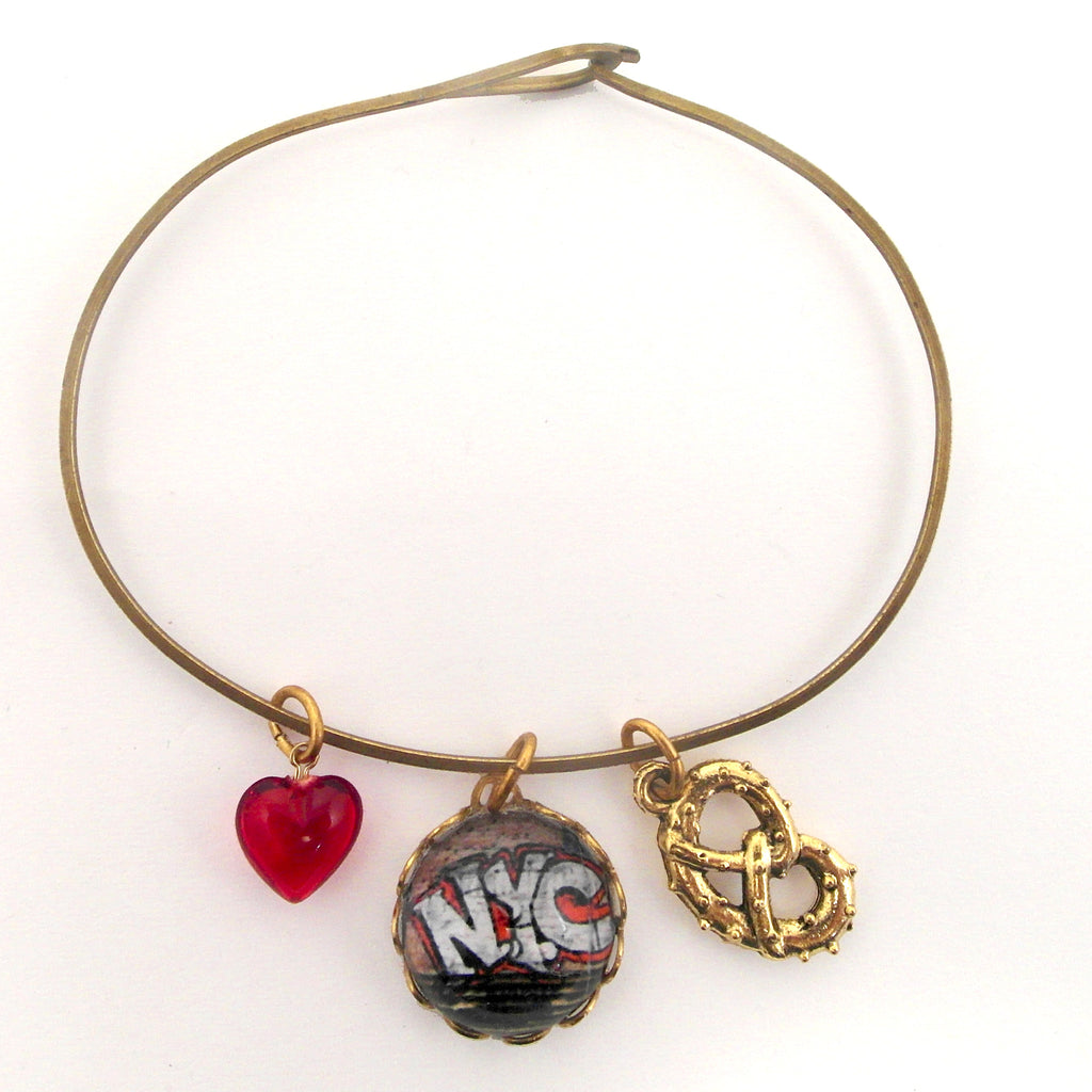 New York City - NYC Graffiti and Pretzel Charm Bracelet or Necklace