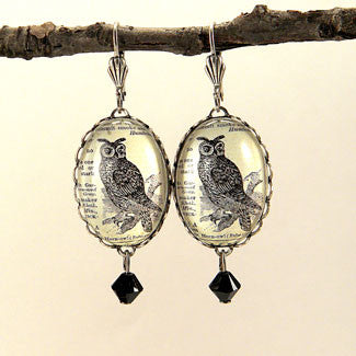 Wise Old Owl Vintage Engraving Earrings