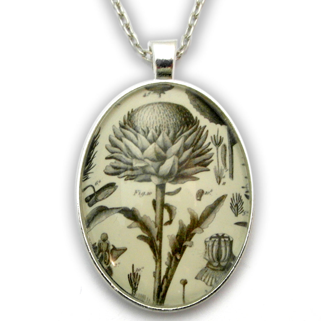 Spring Fling - Vintage Thistle Botanical Engraving Jewelry. Now with New Silver Pendant Setting