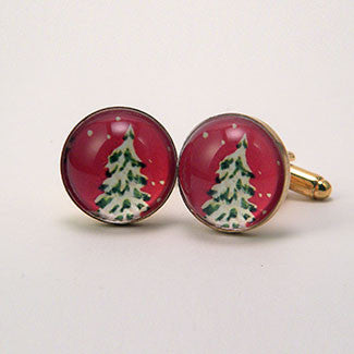 O' Tannenbaum Holiday Snowy Evergreen Tree Cuff Links