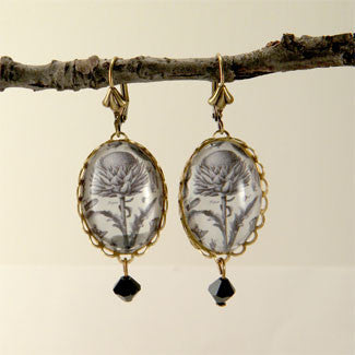 Spring Fling - Vintage Thistle Botanical Engraving Jewelry. Now with New Silver Pendant Setting