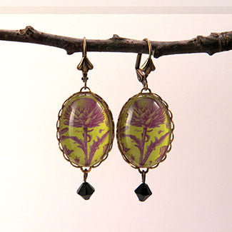 Spring Fling - Vintage Thistle Botanical Engraving Jewelry. Now with New Silver Pendant Setting