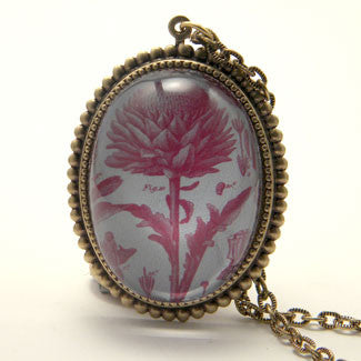 Spring Fling - Vintage Thistle Botanical Engraving Pendant Necklaces