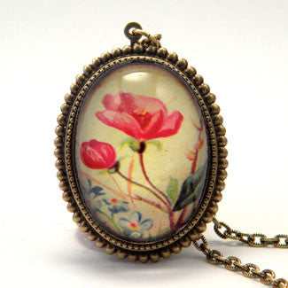 Strike A Posey Victorian Red Flower Deluxe Pendant Necklace