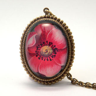 Spring Flourish - Red Poppy Flower Deluxe Pendant Necklace