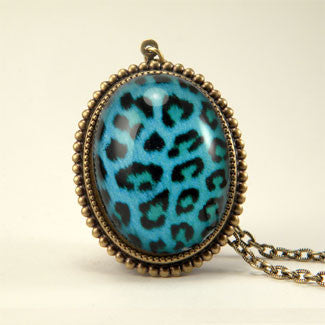 Blue Moon - Blue Leopard Pattern Pendant Necklace
