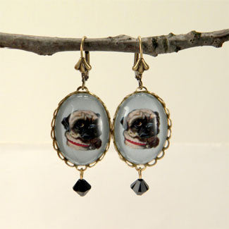Clyde The Handsome Pug Classic Pet Portrait Earrings