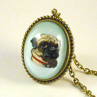 Clyde The Handsome Pug Classic Pet Portrait Pendant Necklace