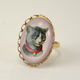 Fancy Feline Deluxe Colorful Classic Cat Illustration Petite Ring