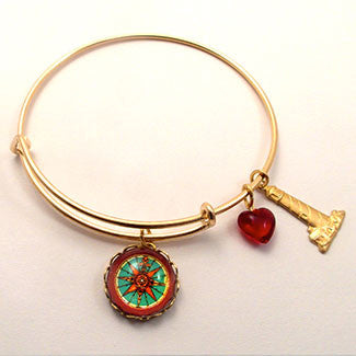 Compass Rose with Light House Charm and Red Heart Bead Bracelet