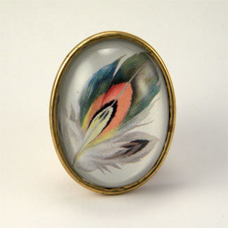Ready To Take Flight - Multi Colored Feather Botanical Illustration Brooch