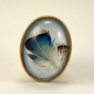 Birds Of A Feather - Blue Feather Brooch