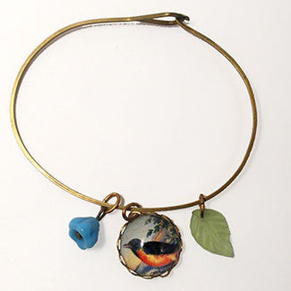 Robin, Leaf & Blue Bell Bead Bird Charm Bracelet