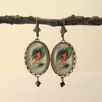 Ready To Take Flight - Multi Colored Feather Botanical Illustration Earrings