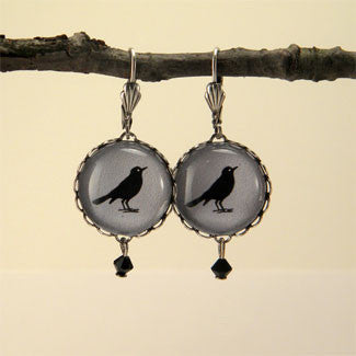 Rockin' Robin Round Silver Earrings - Bird Silhouette