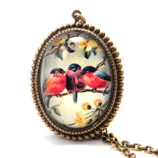 Perch-n-Pretty - Three Robins on an Branch Pendant Necklace