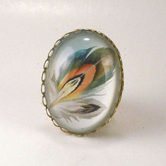 Ready To Take Flight - Multi Colored Feather Botanical Illustration Cocktail Ring