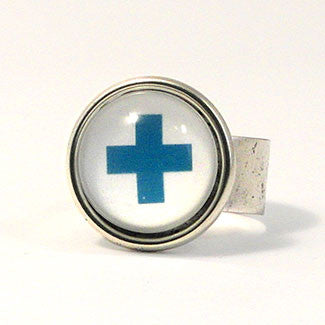 Geometrics - Sterling Silver Plate Swiss Cross Adjustable Ring