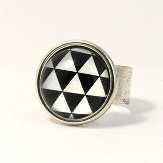Geometrics - Sterling Silver Plate Triangle Pattern Adjustable Ring