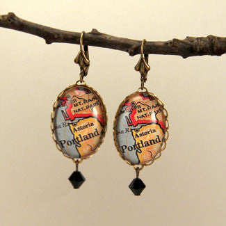 Old Portland Oregon Map - Way Out West Earrings