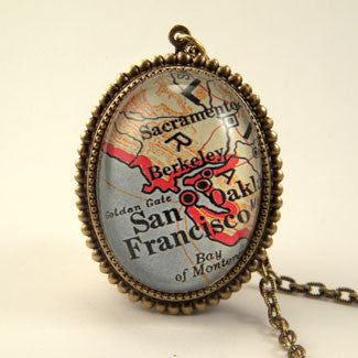 Old San Francisco Map Pendant Necklace