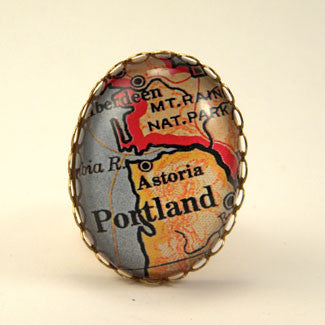 Old Portland Oregon Map - Way Out West Cocktail Ring