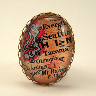 Old Seattle Vintage Map Cocktail Ring