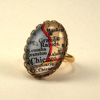 Old Chicago Vintage Map Petite Ring