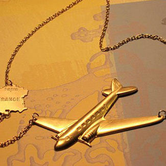 The Parisian Get Away Airplane and French Map Charm Necklace