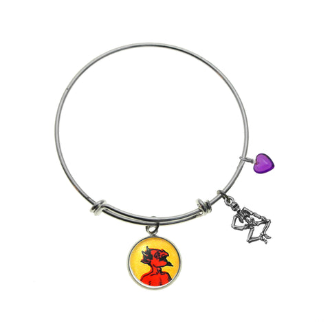 Red Hot Devil with Skeleton Charm and Purple Heart Bead Charm Bracelet