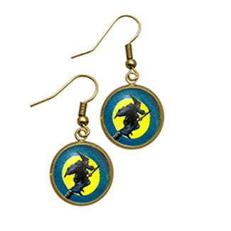 Flying Witch Earrings Contemporary Setting