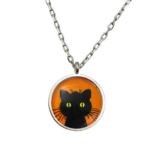 Green Eyed Black Cat Contemporary Style Necklace