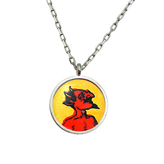 Red Hot Devil with Skeleton Charm and Purple Heart Bead Charm Necklace