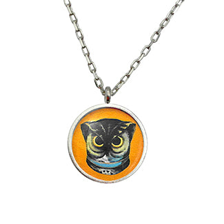 Spooky Owl with Flying Witch Charm and Purple Heart Necklace