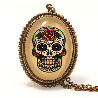 Calavera, Sugar Skull, Day of the Dead Necklace in 2 Settings and 3 Colors
