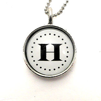 Monogram- Small Sterling Silver Plate Black on White Backgound Necklace