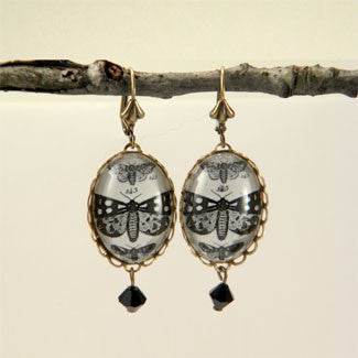 Speckled Wings and Flying Things Moth Vintage Engraving Earrings