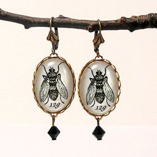 Flies in the Honey - Scientific Engraving of a Fly Earrings