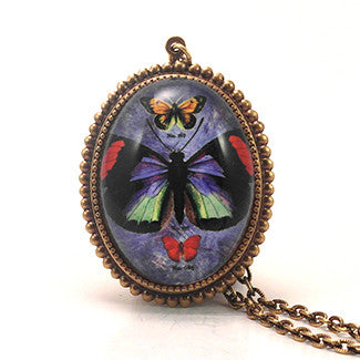 Zephyr Butterfly with Blue Background Pendant Necklace