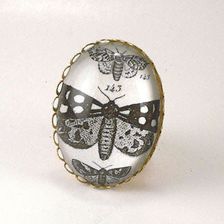Speckled Wings and Flying Things Moth Vintage Engraving Cocktail Ring