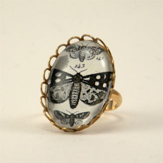 Speckled Wings and Flying Things Moth Vintage Engraving Petite Ring